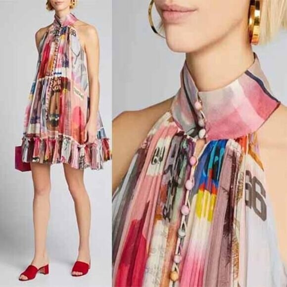 NEW Zimmermann Wavelength Poster Halter High Collar Mini Dress Size: 0 - Picture 1 of 8